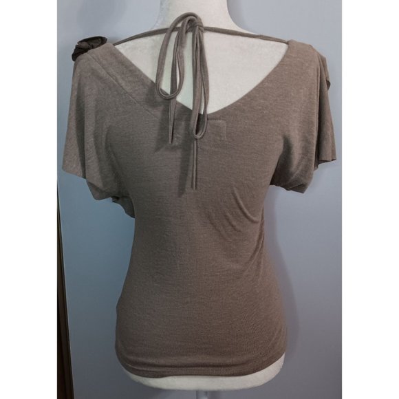 Flair Collection Small Tan Casual Business Going Out Boho Peasant Stretch Top - Picture 4 of 4